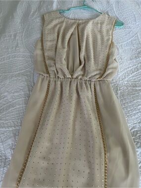 bebe Cream Mini Dress with Gold Chain and Studs